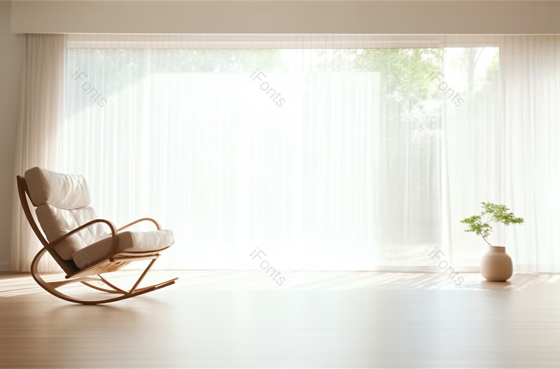 光线透过窗帘照进客厅室内的摇椅扶手椅温馨的场景,高清,摄影图,摄影图片,图片大全,摄影图免费下载